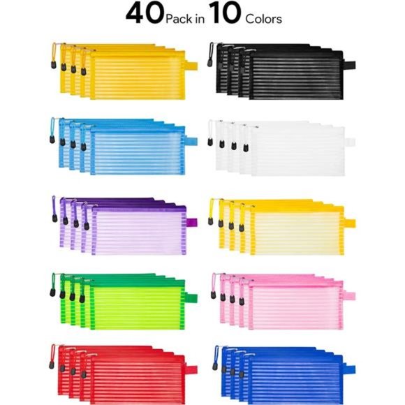 40 Pack 10 Colors Zipper Mesh Pouch, Storage Pouches Multipurpose Travel Bags - Picture 4 of 7